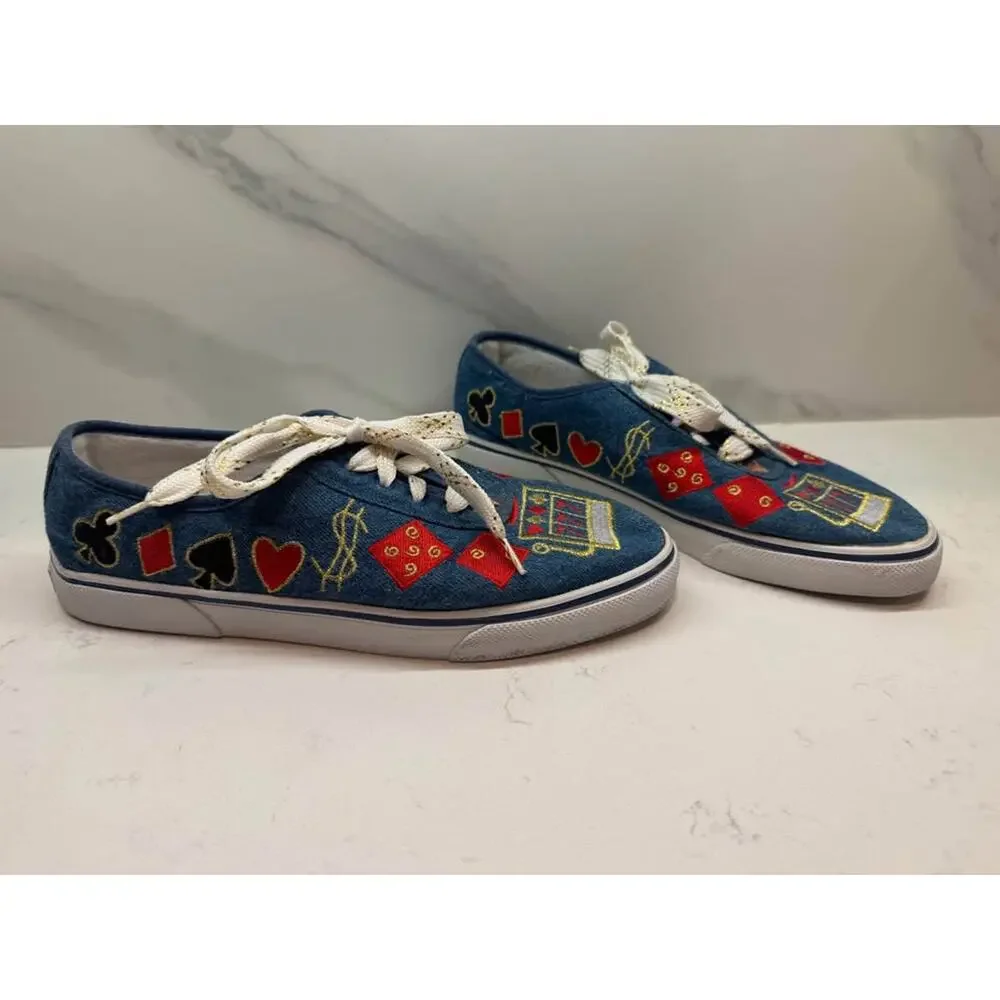 Vintage 90’s Sebastino Size 9.5 Casino Theme Embroidered Denim Sneakers Flats